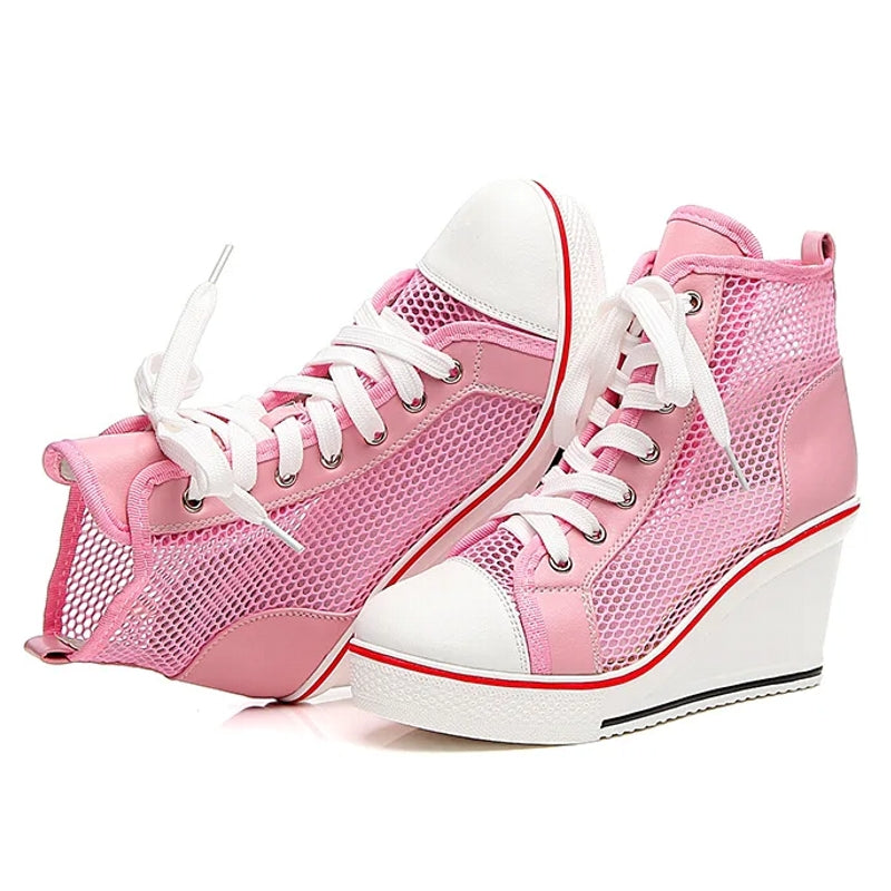 Fashion Black White Pink Stealth Increase High-top Sneakers High Heel Sneaker - Tophatter Daily Deals