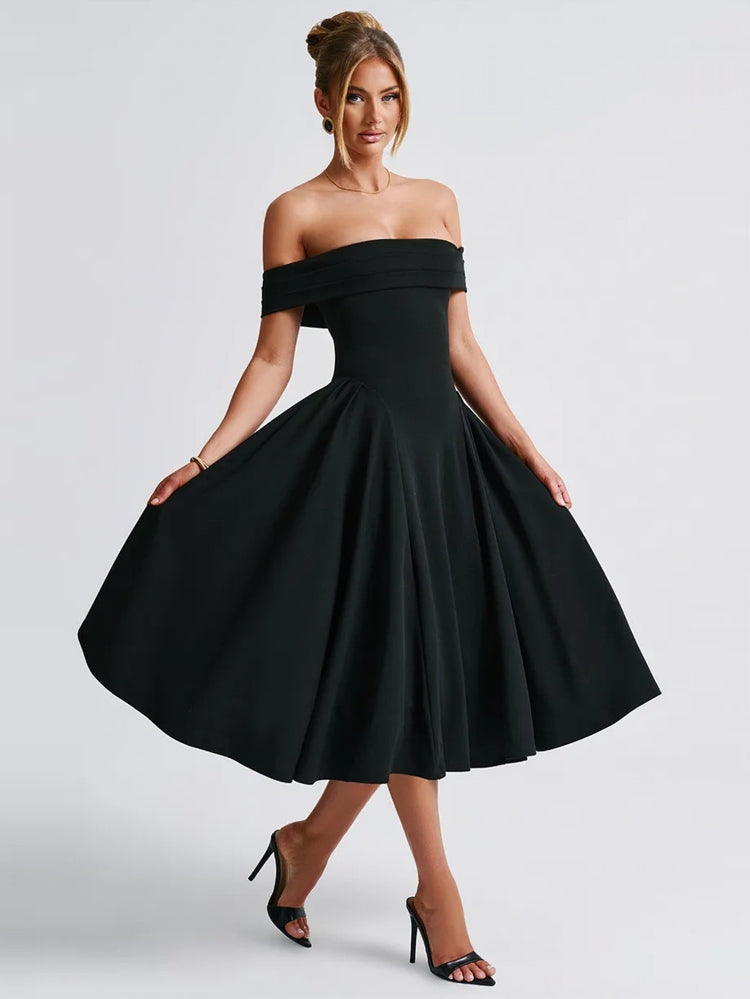 Off-shoulder Backless Sexy Midi Dress Black Midi Dresses - Tophatter Daily Deals