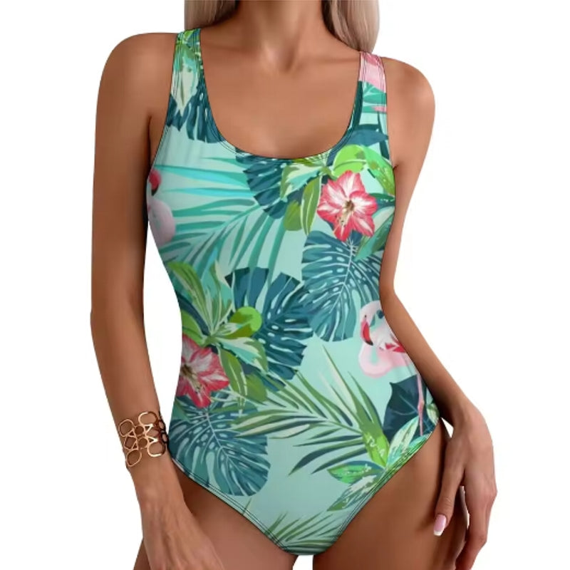 Tropical Flamingo Women Swimsuit One Piece Light Green Swimwear - Tophatter Daily Deals