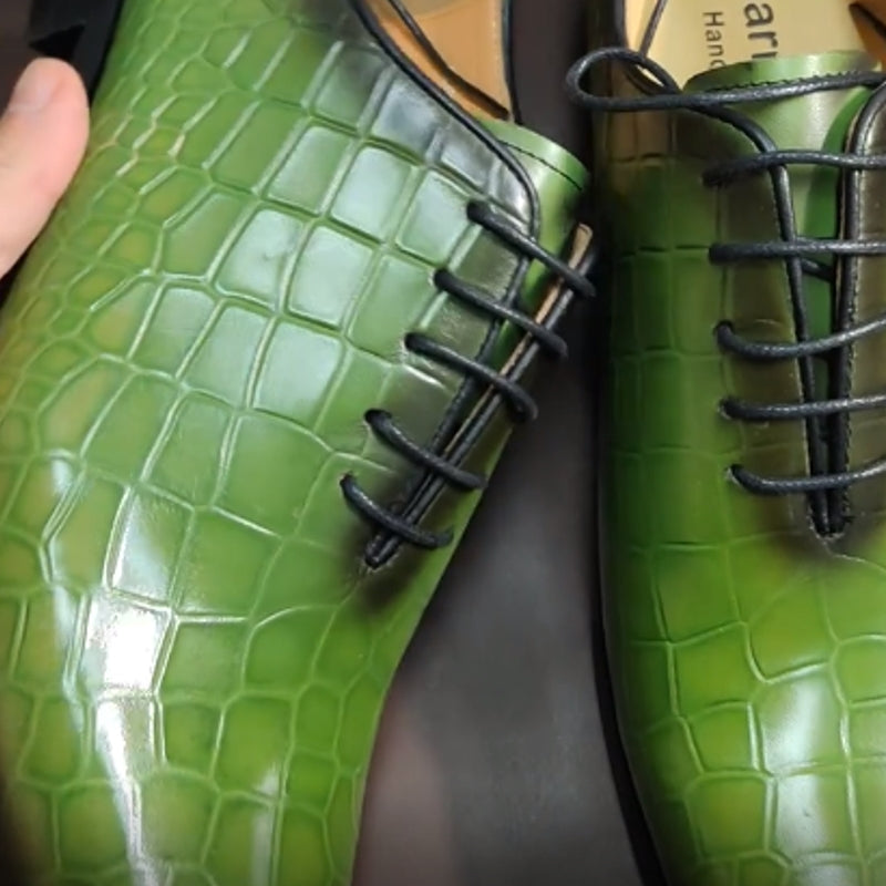 Men Genuine Cow Leather Green Dress Shoes Crocodile Leather Shoes - Tophatter Daily Deals