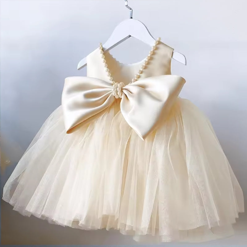 Toddler Girls 1-5 st Birthday Clothes Backless Bow Beige kids clothing - Tophatter Daily Deals