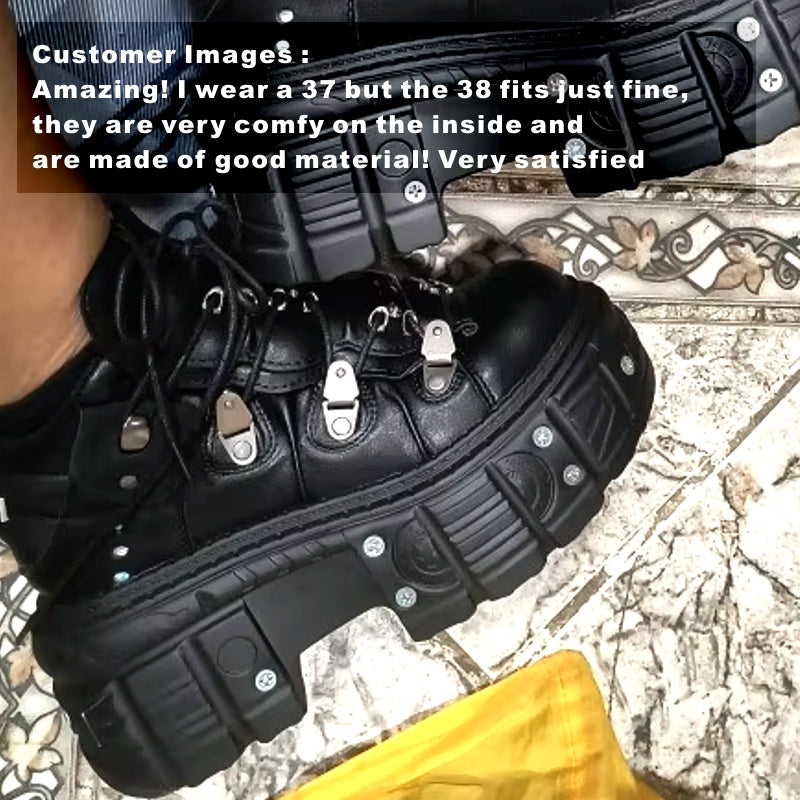 Black rock metal lace-up high-heeled platform shoes Heel Shoes - Tophatter Daily Deals