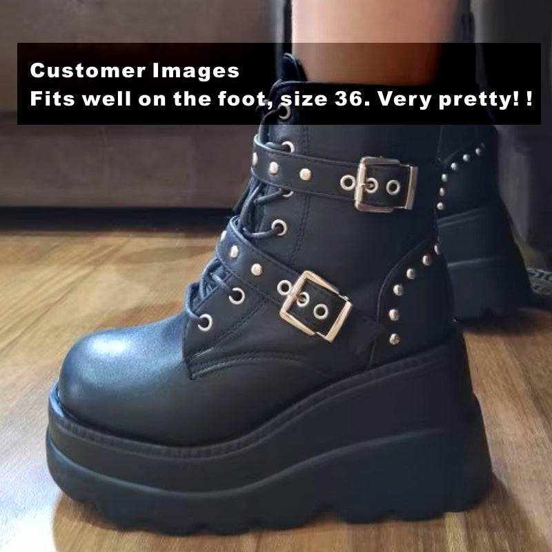 Unisex PU Leather Ankle Boots Platform Gothic Shoes Boots - Tophatter Daily Deals