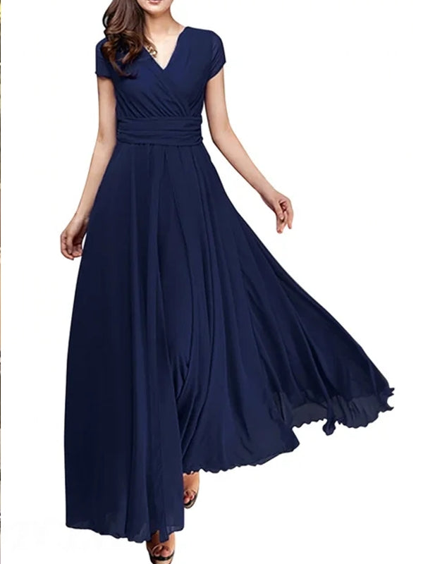 Long Cocktail Chiffon Evening Dress Dark Blue Maxi Dresses - Tophatter Daily Deals