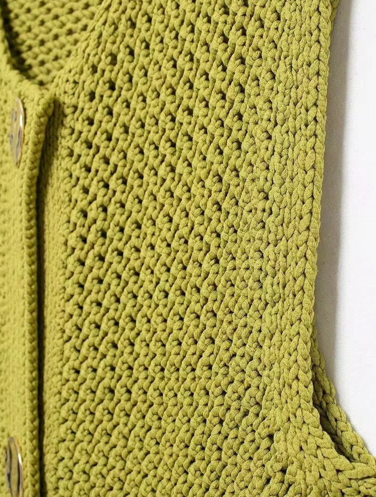 Green Round Neck Women Knitted Vest Blouses - Tophatter Daily Deals