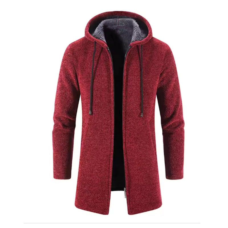 Warm Zipper Medium Long Cardigan Sweaters Burgundy Men's Clothing - Tophatter Daily Deals