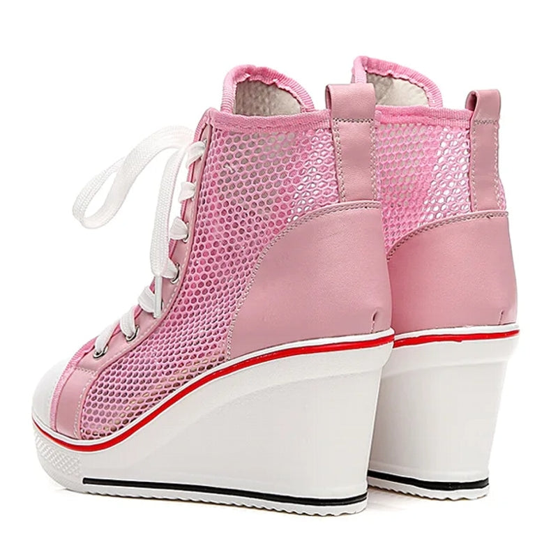 Fashion Black White Pink Stealth Increase High-top Sneakers High Heel Sneaker - Tophatter Daily Deals