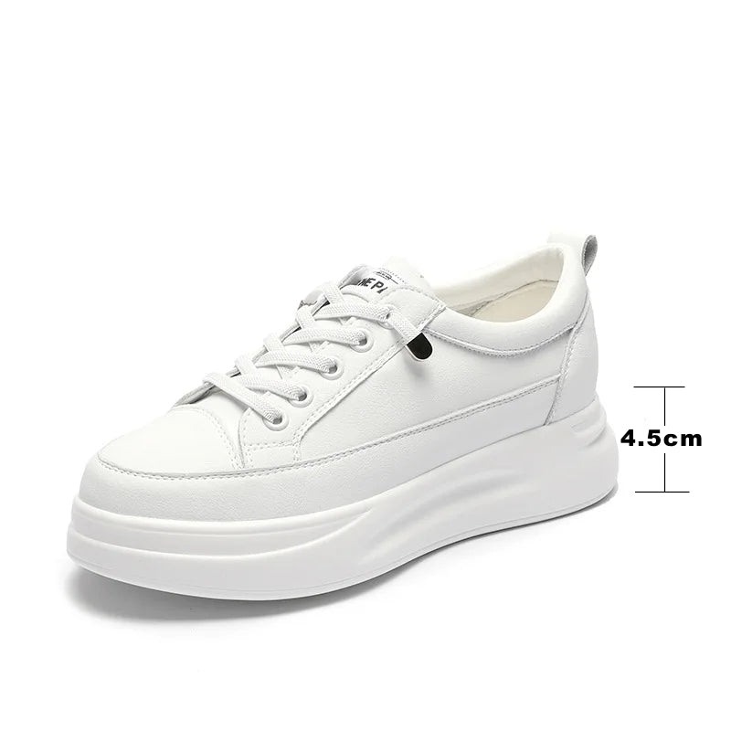 Versatile White Sneakers 4.5cm Platform Flats High Heel Sneaker - Tophatter Daily Deals