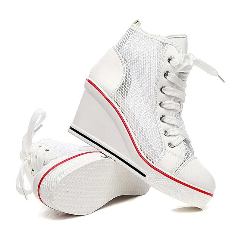 Fashion Black White Pink Stealth Increase High-top Sneakers High Heel Sneaker - Tophatter Daily Deals