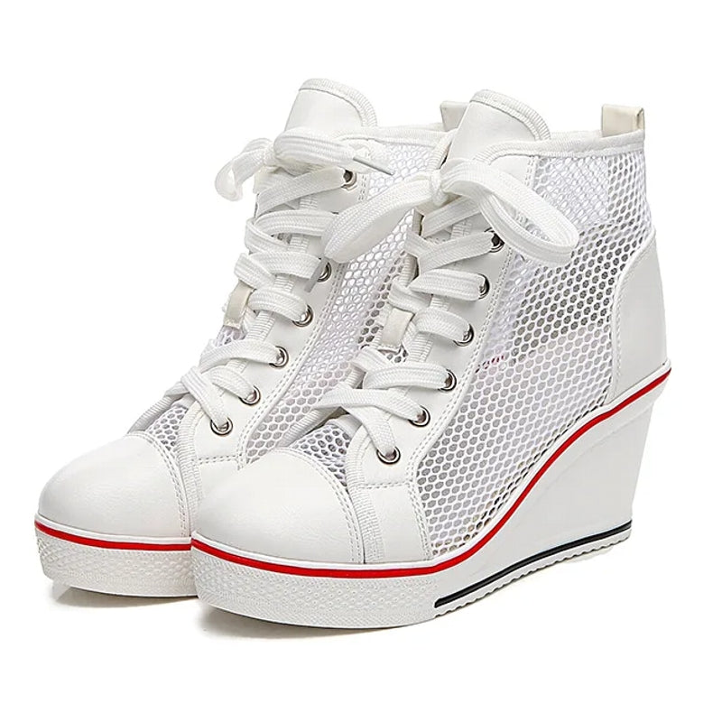 Fashion Black White Pink Stealth Increase High-top Sneakers White High Heel Sneaker - Tophatter Daily Deals