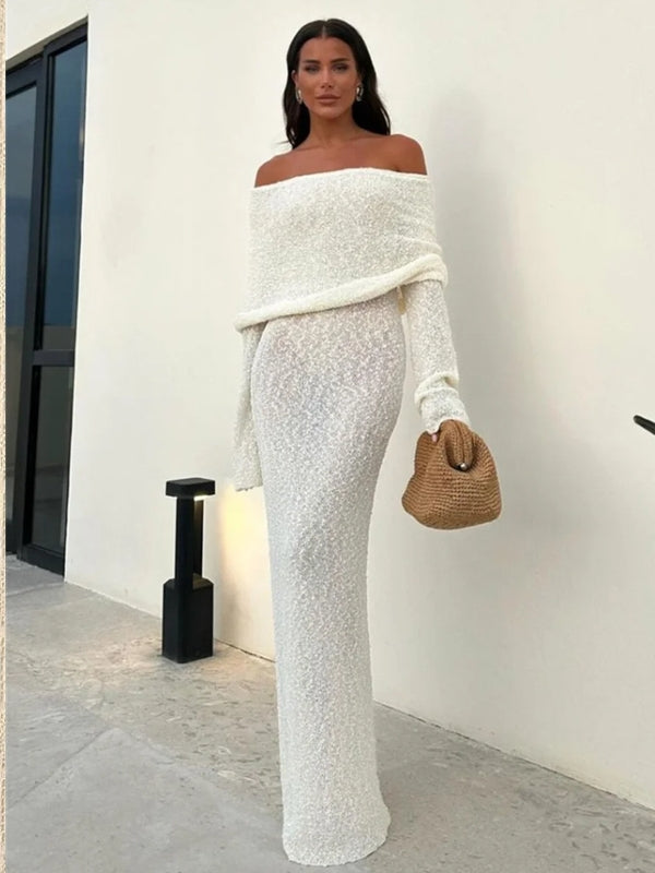 Slim Knitted Sexy See Through Dresses White Solid Color Dresses - Tophatter Daily Deals
