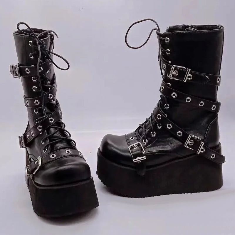Women Boots Buckle Round Toe Wedges Platform Boots Boots - Tophatter Daily Deals