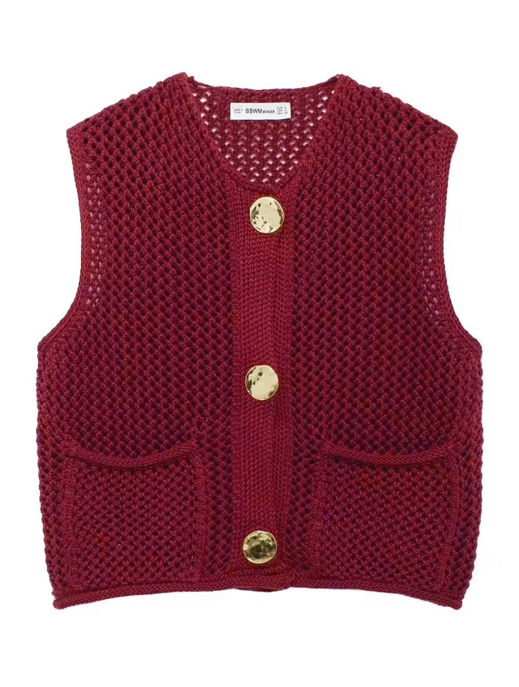 Green Round Neck Women Knitted Vest Red Blouses - Tophatter Daily Deals