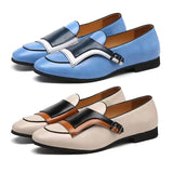 Monk Strap Blue and white Oxford Shoes Loafers - Tophatter Daily Deals