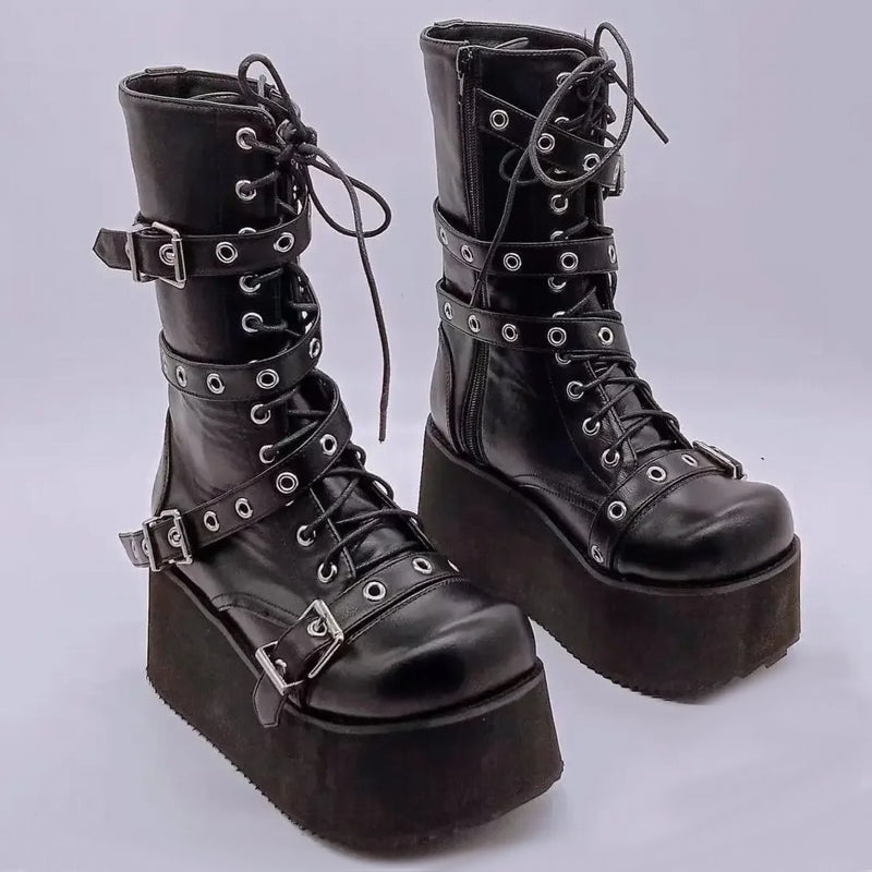 Women Boots Buckle Round Toe Wedges Platform Boots Boots - Tophatter Daily Deals