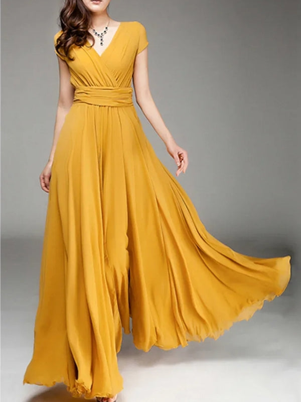 Long Cocktail Chiffon Evening Dress Yellow Maxi Dresses - Tophatter Daily Deals