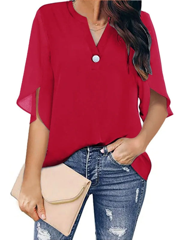 Women V Neck Chiffon Loose Blouse Blouses - Tophatter Daily Deals