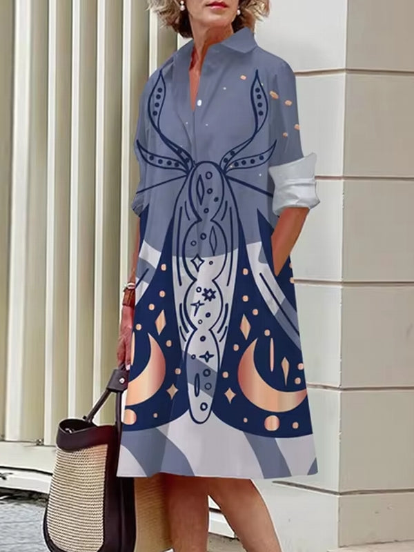 Floral Shirt Lapel Collar Midi Dress Midi Dresses - Tophatter Daily Deals