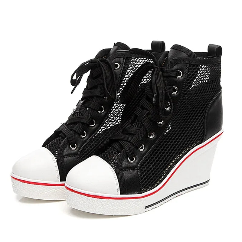 Fashion Black White Pink Stealth Increase High-top Sneakers Black High Heel Sneaker - Tophatter Daily Deals