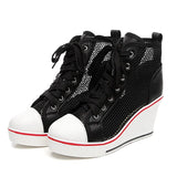Fashion Black White Pink Stealth Increase High-top Sneakers Black High Heel Sneaker - Tophatter Daily Deals
