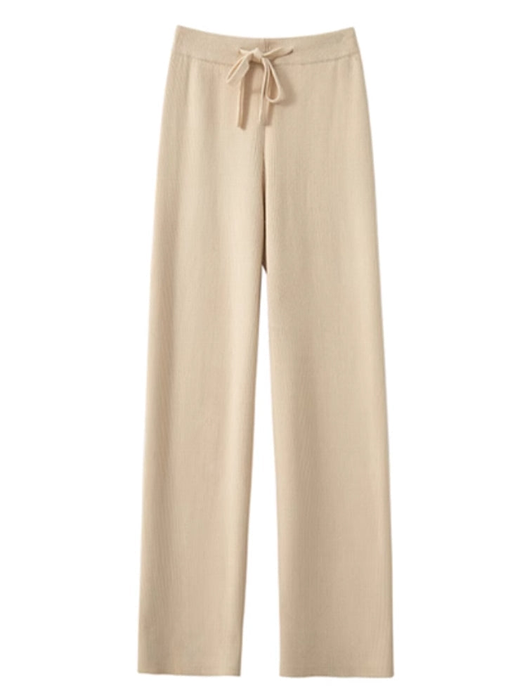 Loose Wool Knitted Wide-leg Trousers for Women Apricot Pants - Tophatter Daily Deals