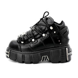 Women Rock Boots Metal Decor Punk Style Sneakers Black Boots - Tophatter Daily Deals