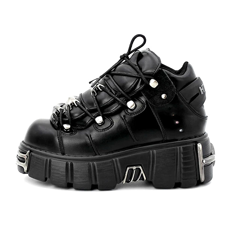 Women Rock Boots Metal Decor Punk Style Sneakers Black Boots - Tophatter Daily Deals