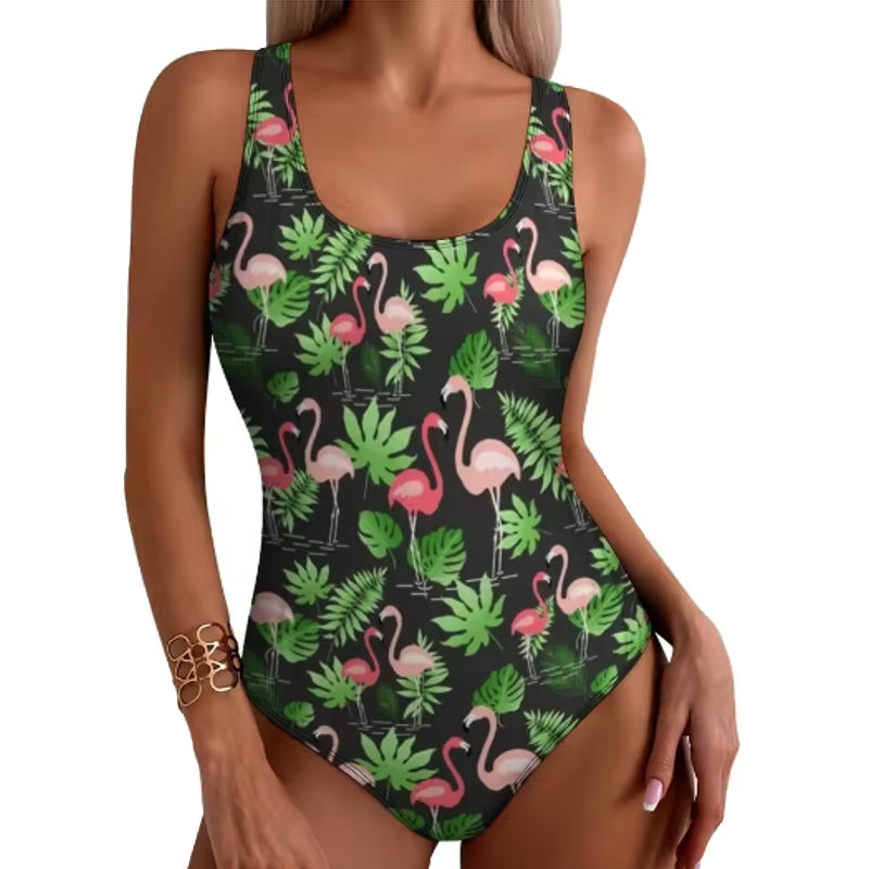 Tropical Flamingo Women Swimsuit One Piece Green Swimwear - Tophatter Daily Deals