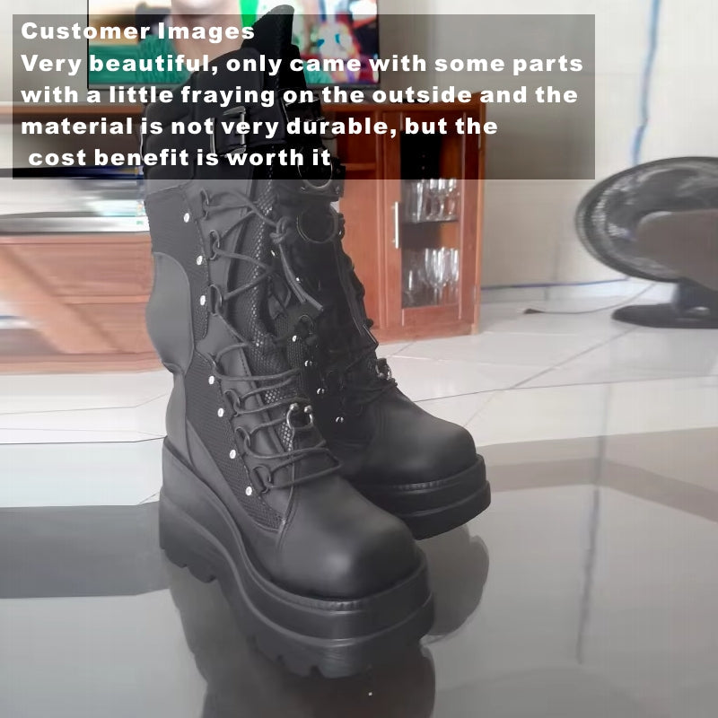 Fashion Rivet Buckle Punk Wedges High Heels Party Cosplay Boots Boots - Tophatter Daily Deals