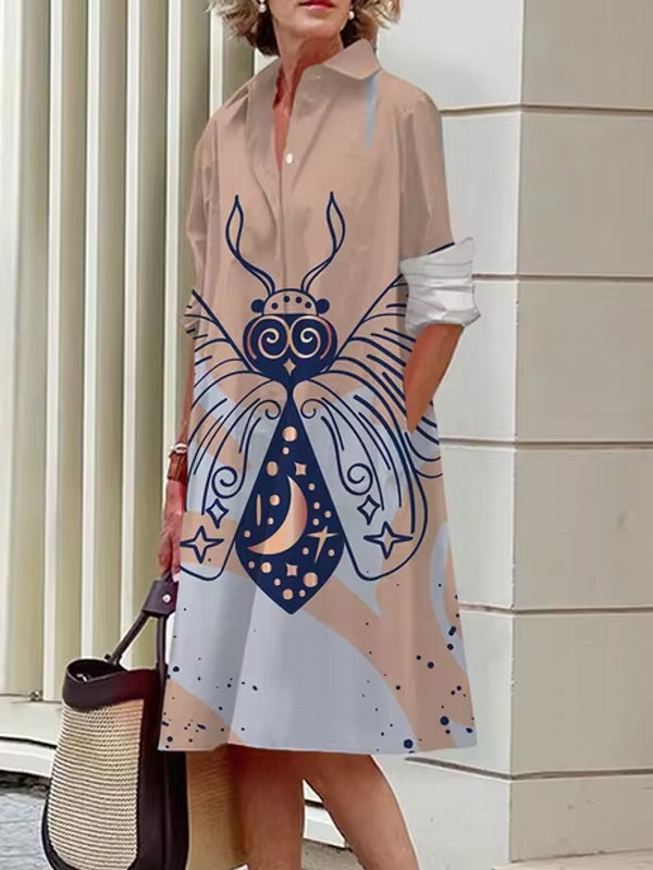 Floral Shirt Lapel Collar Midi Dress Pink Midi Dresses - Tophatter Daily Deals