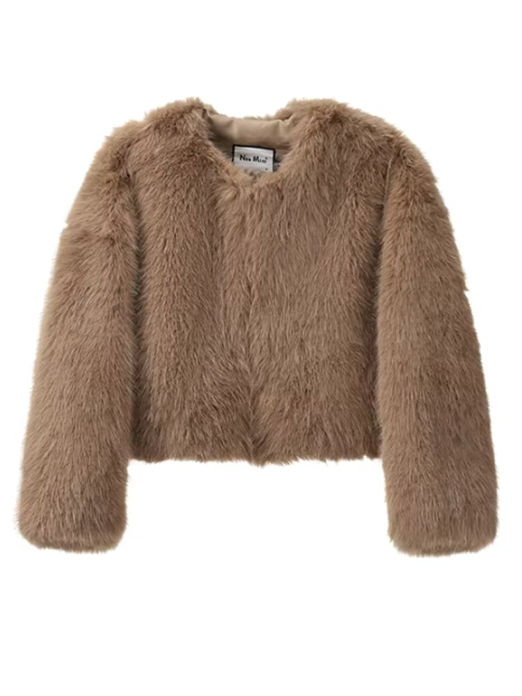 Gradient Cropped Faux Fur Coats khaki Coats & Jackets - Tophatter Daily Deals