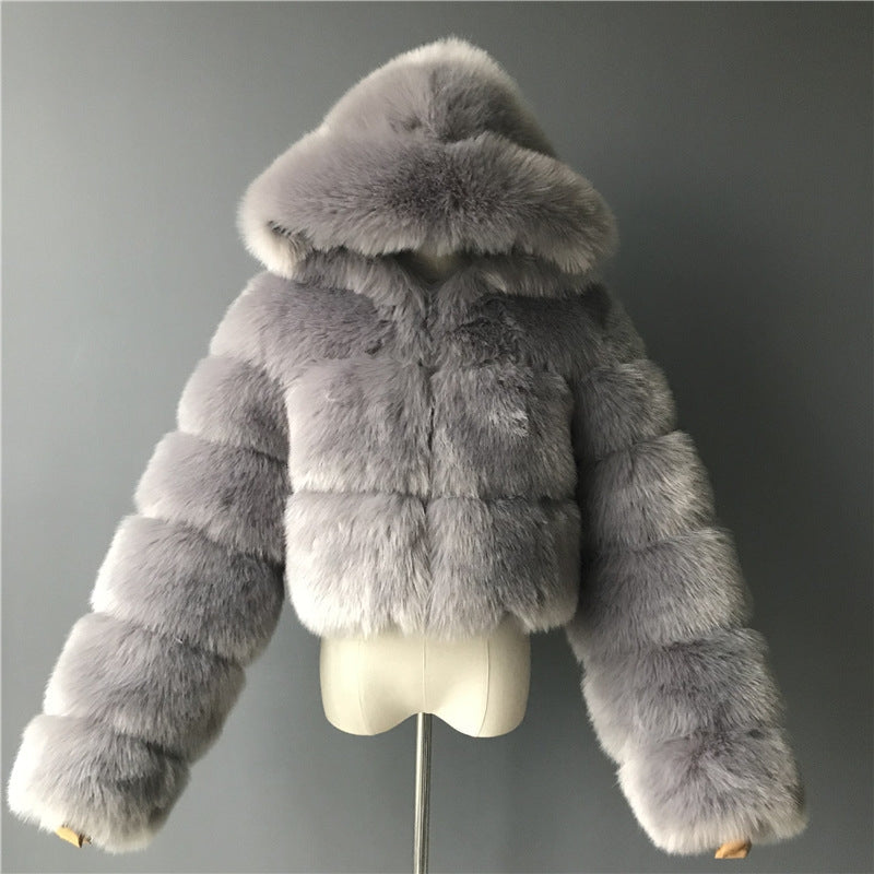 Women Fluffy Top Coat Hooded Straight Short Jacket - Tophatter Daily Deals