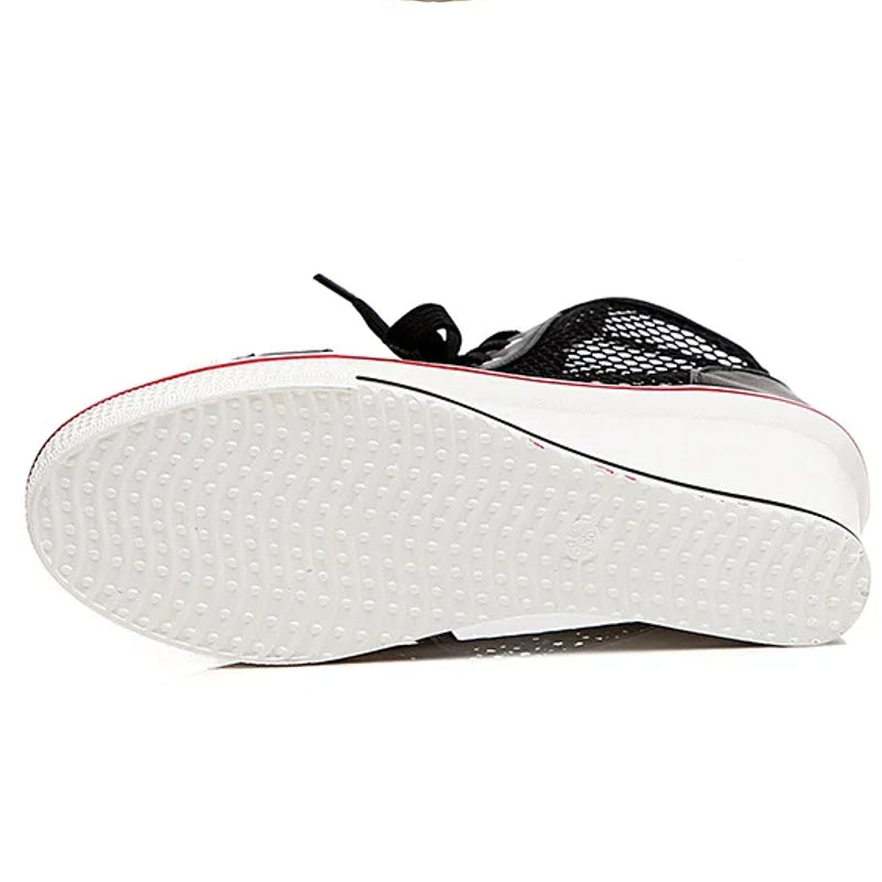 Fashion Black White Pink Stealth Increase High-top Sneakers High Heel Sneaker - Tophatter Daily Deals