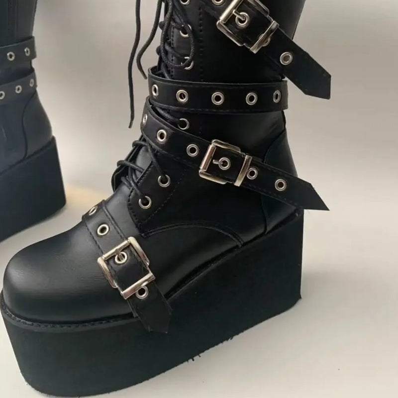 Women Boots Buckle Round Toe Wedges Platform Boots Boots - Tophatter Daily Deals