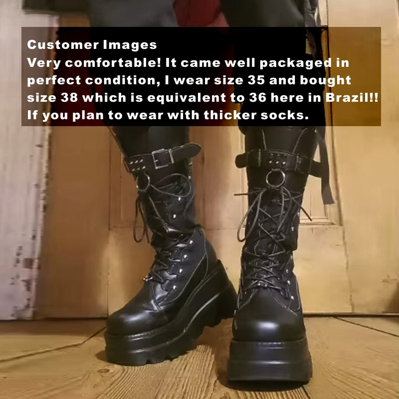Fashion Rivet Buckle Punk Wedges High Heels Party Cosplay Boots Boots - Tophatter Daily Deals