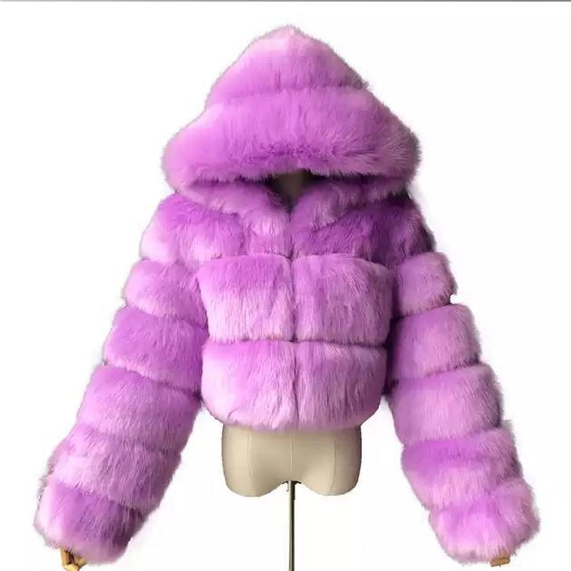 Women Fluffy Top Coat Hooded Straight Short Jacket - Tophatter Daily Deals