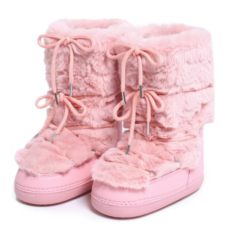Winter Fur Women Snow Boots Pink Long Snow Boots - Tophatter Daily Deals