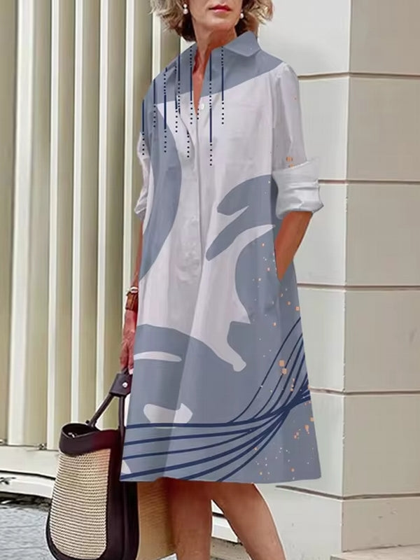 Floral Shirt Lapel Collar Midi Dress Gary Midi Dresses - Tophatter Daily Deals