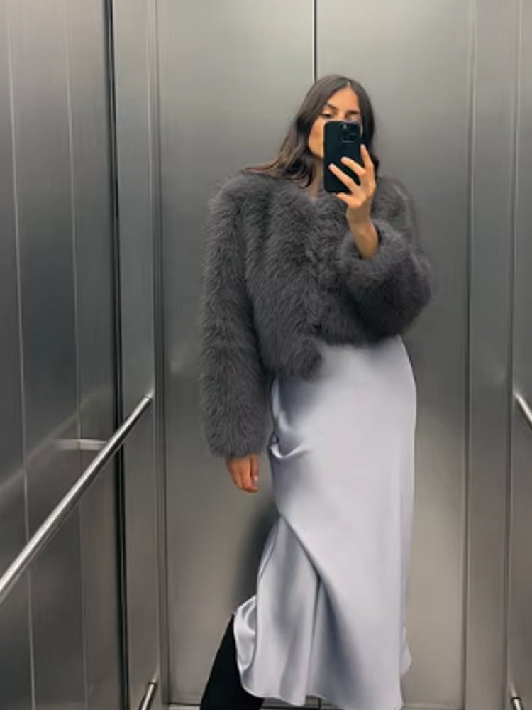 Gradient Cropped Faux Fur Coats Gray Coats & Jackets - Tophatter Daily Deals