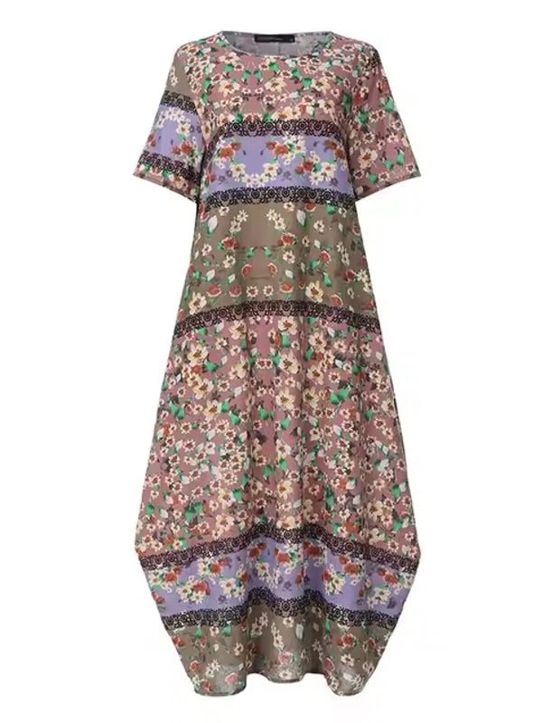 Bohemian Print Short Sleeve Summer Plus Size Dress Maxi Dresses - Tophatter Daily Deals