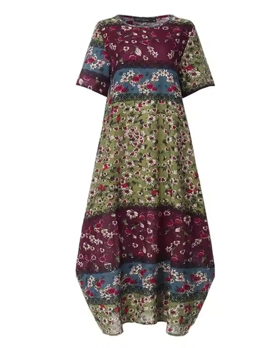 Bohemian Print Short Sleeve Summer Plus Size Dress Maxi Dresses - Tophatter Daily Deals