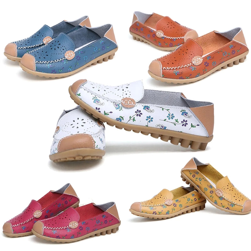Floral Pattern Cutouts Women Genuine Leather shoes Women Shoes - Tophatter Daily Deals