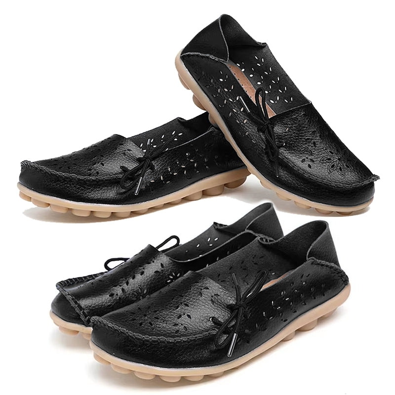 Women Casual Shoes Breathable Leather Loafers Black Women Shoes - Tophatter Daily Deals