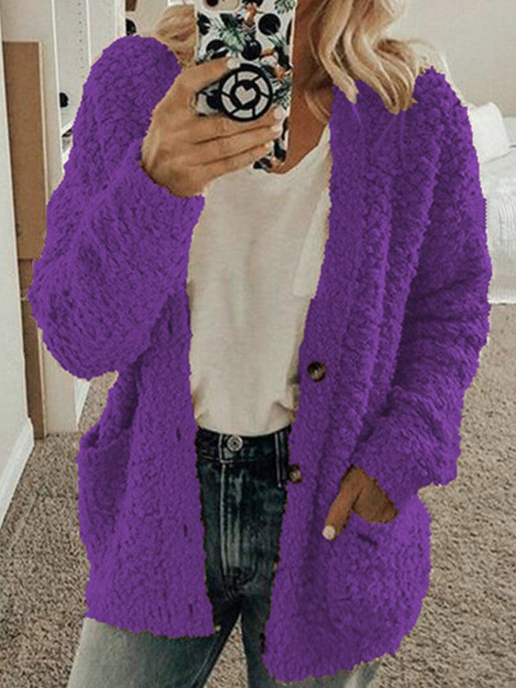 Women's Fashion Casual Sweater Jacket Plus Size Top Pink Color Coats Jacket - Tophatter Daily Deals