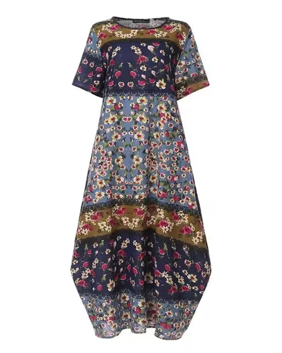 Bohemian Print Short Sleeve Summer Plus Size Dress Maxi Dresses - Tophatter Daily Deals