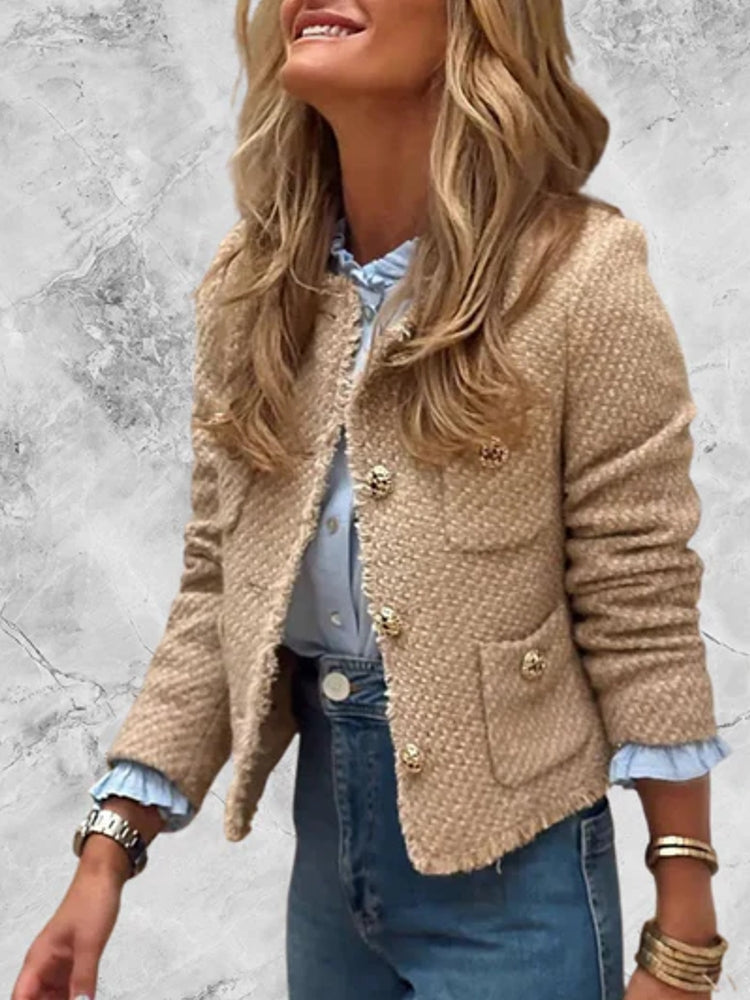 Fashion O-neck Pocket Tweed Short Coats Work Wear Blazers - Tophatter Daily Deals