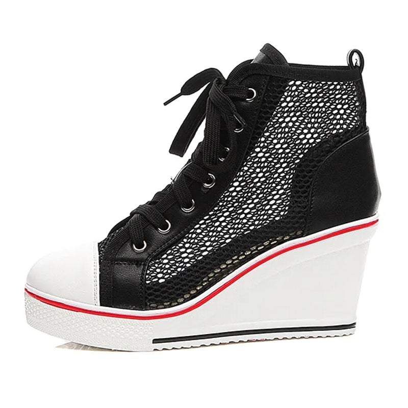 Fashion Black White Pink Stealth Increase High-top Sneakers High Heel Sneaker - Tophatter Daily Deals