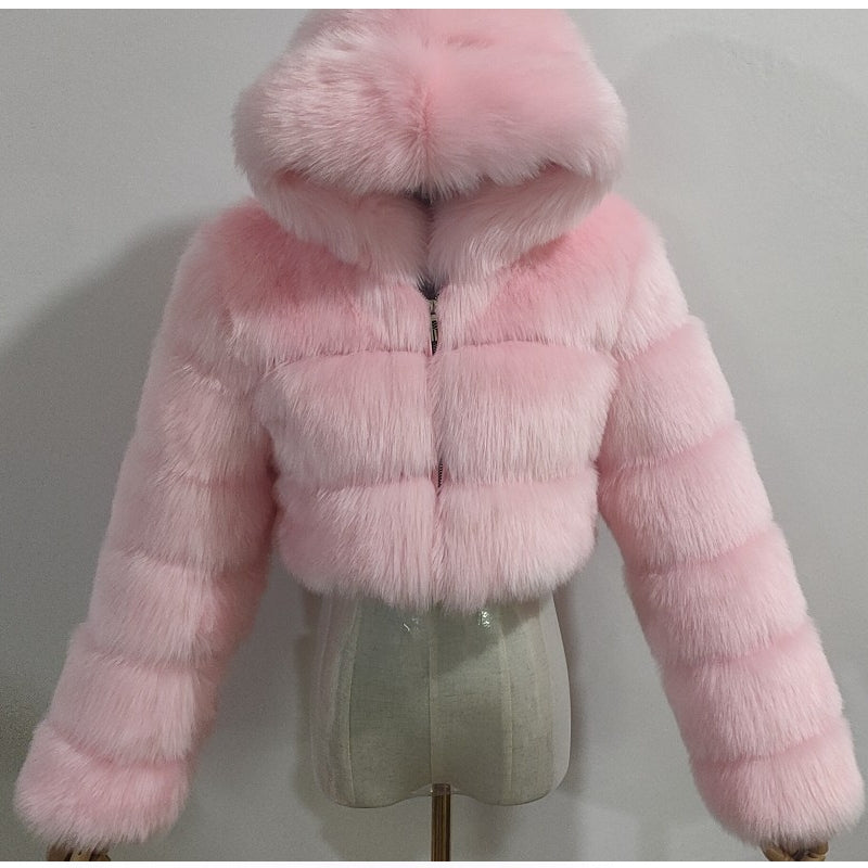 Women Fluffy Top Coat Hooded Straight Short Jacket - Tophatter Daily Deals