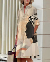 Abstract Print Women's Shirt Dresses Beige Midi Dresses - Tophatter Daily Deals