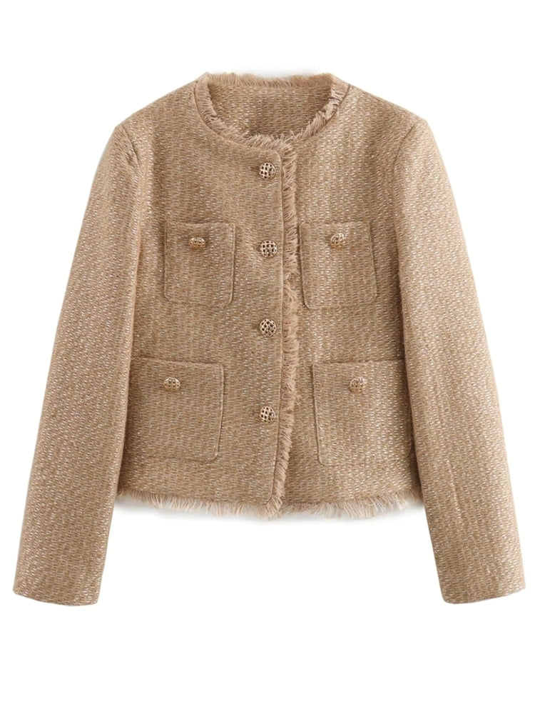Fashion O-neck Pocket Tweed Short Coats Work Wear Blazers - Tophatter Daily Deals